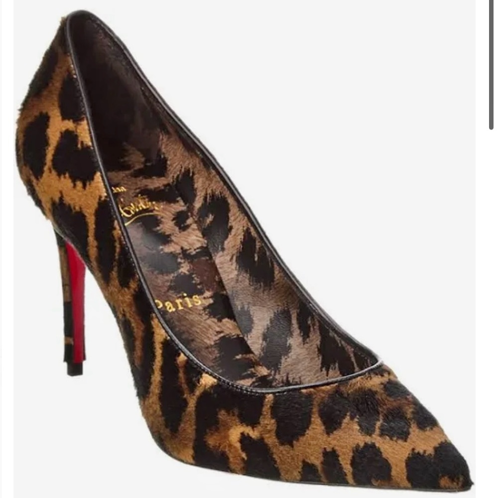 NEW Christian Louboutin Kate Pump👠85mm Kitty Leopard Print. Pony Hair NIB SZ 38